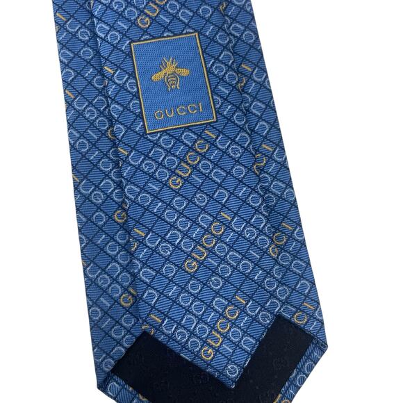 Gucci The Neon Jacquard Monogram 100% Silk Tie Blue Orange - Picture 7 of 8